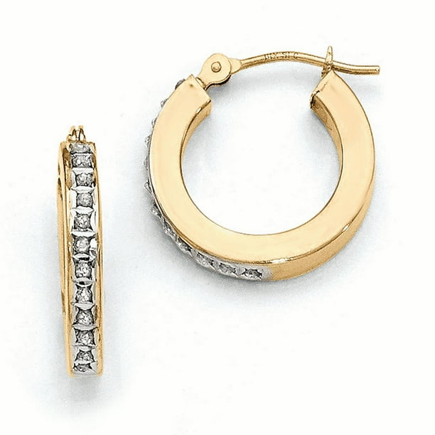 14k Yellow Gold Diamond Fascination Leverback Hinged Hoop Earrings 16mm x 2mm 14k Yellow Gold Diamond Fascination Leverback Hinged Hoop Earrings 16mm x 2mm